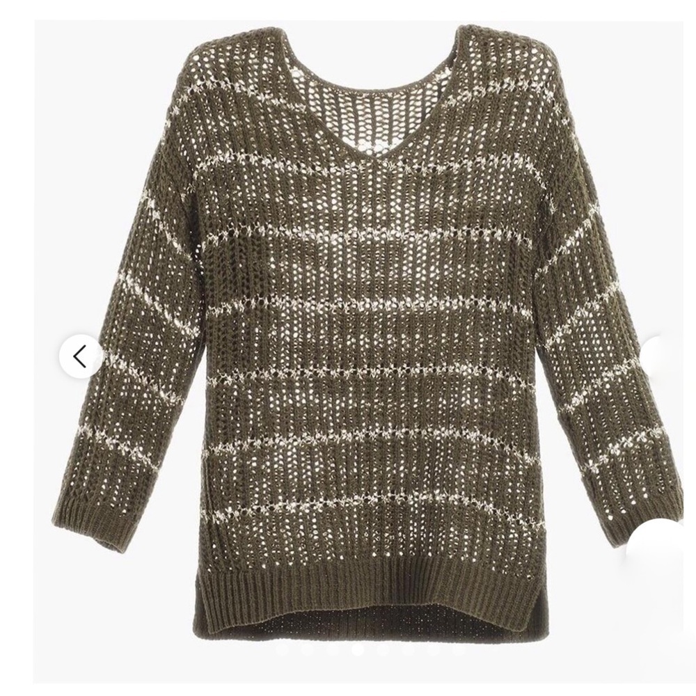 Chicos Olive Green Silver Open Knit Sweater 2 - Picture 3 of 9